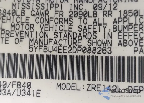 2013 Toyota Corolla Le из США, поврежденный, VIN 5YFBU4EE2DP088263